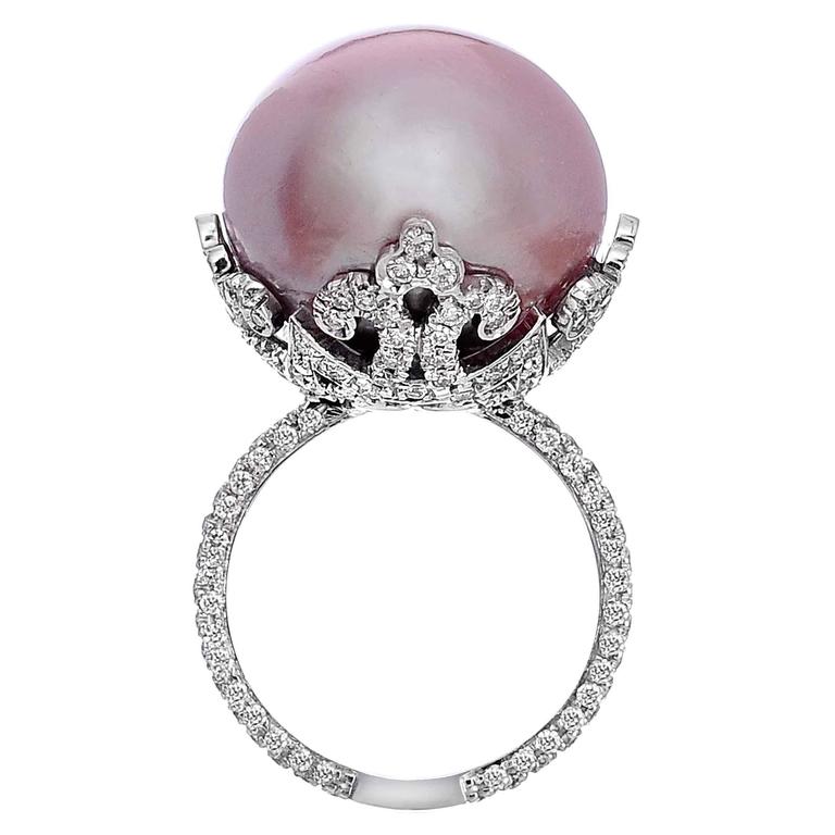 Purple Pearl Diamond Gold Ring For Sale at 1stDibs