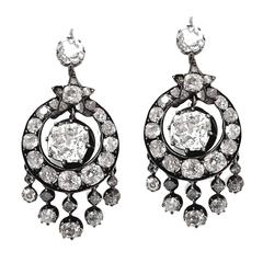 Victorian 6 Carat Diamond Silver White Gold Chandelier Earrings 6
