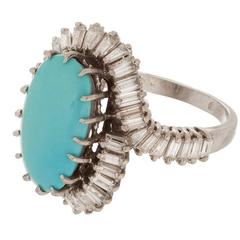 Turquoise Diamond Ballerina Platinum Ring 12