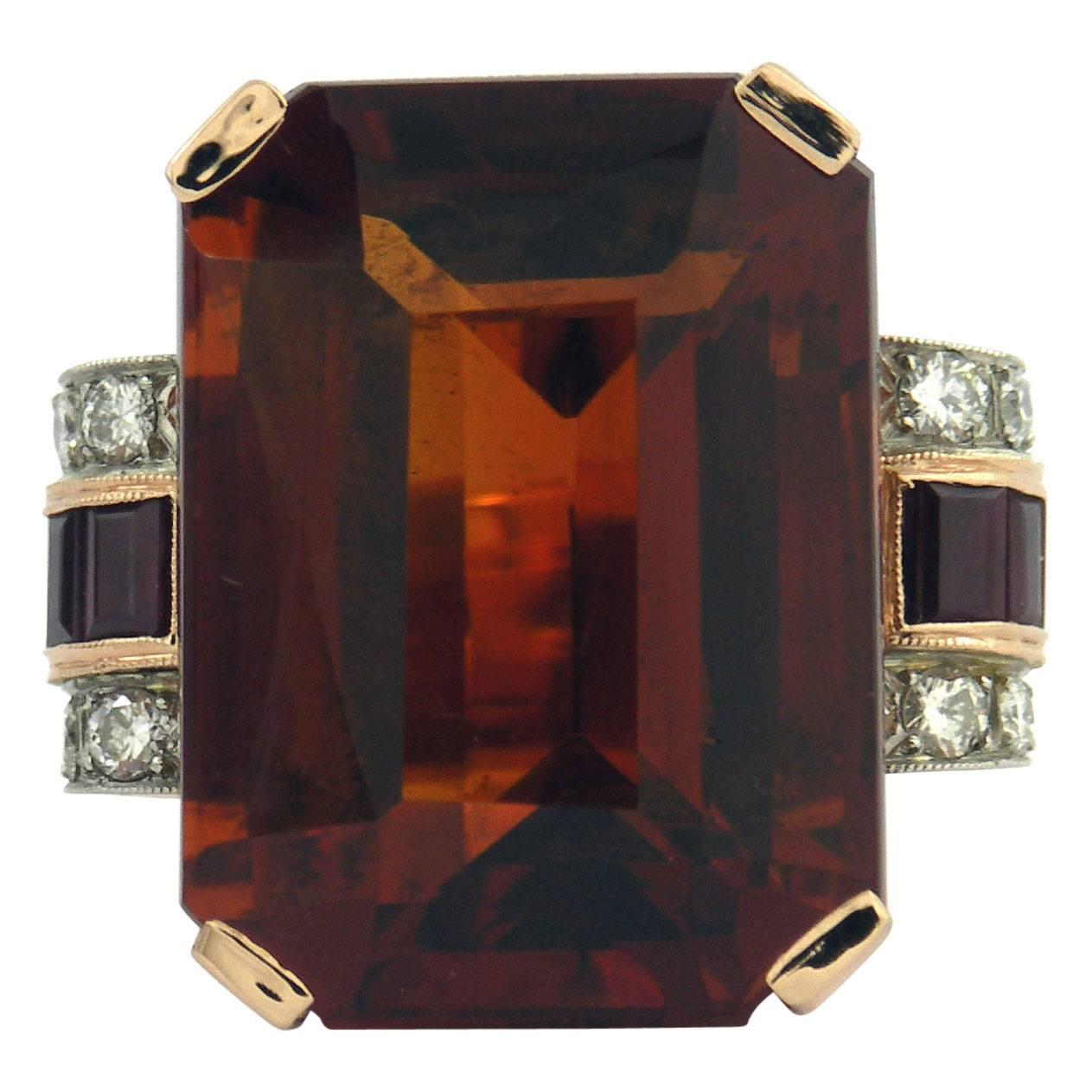 Retro Citrine Ruby Diamond Gold Platinum Ring
