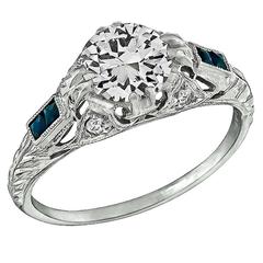 1.02 Carat Diamond Sapphire Platinum Engagement Ring