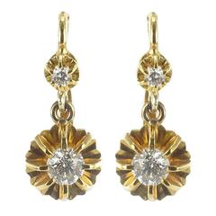 1950s French Diamond Gold Dangle Earrings 