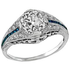 Stunning 1.28 Carat Old Mine Cushion Cut Diamond Platinum Engagement Ring