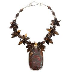 Deborah Liebman Australian Boulder Opal Pendant Whiskey Citrine Silver Necklace