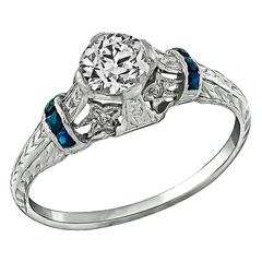 Antique 0.53 Carat GIA Diamond Sapphire Platinum Engagement Ring