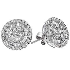 Round and Baguette Diamond Gold Earrings
