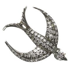 Vintage 1950s Diamond Swallow Brooch 