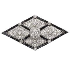 Art Deco Onyx Diamond Platinum Brooch 3