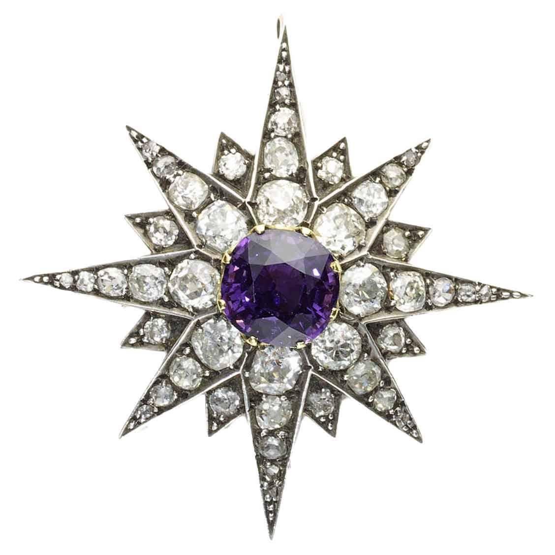 1890 Spinel Diamond Star Brooch 