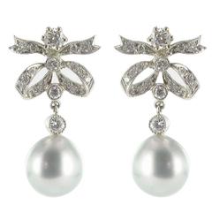 New French Grey Pearl Diamond Earrings 8