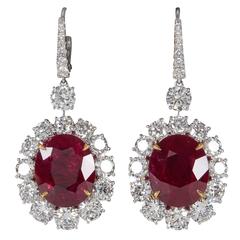 Incredible 20 Carats GRS Cert Rubies Diamond Gold Drop Earrings