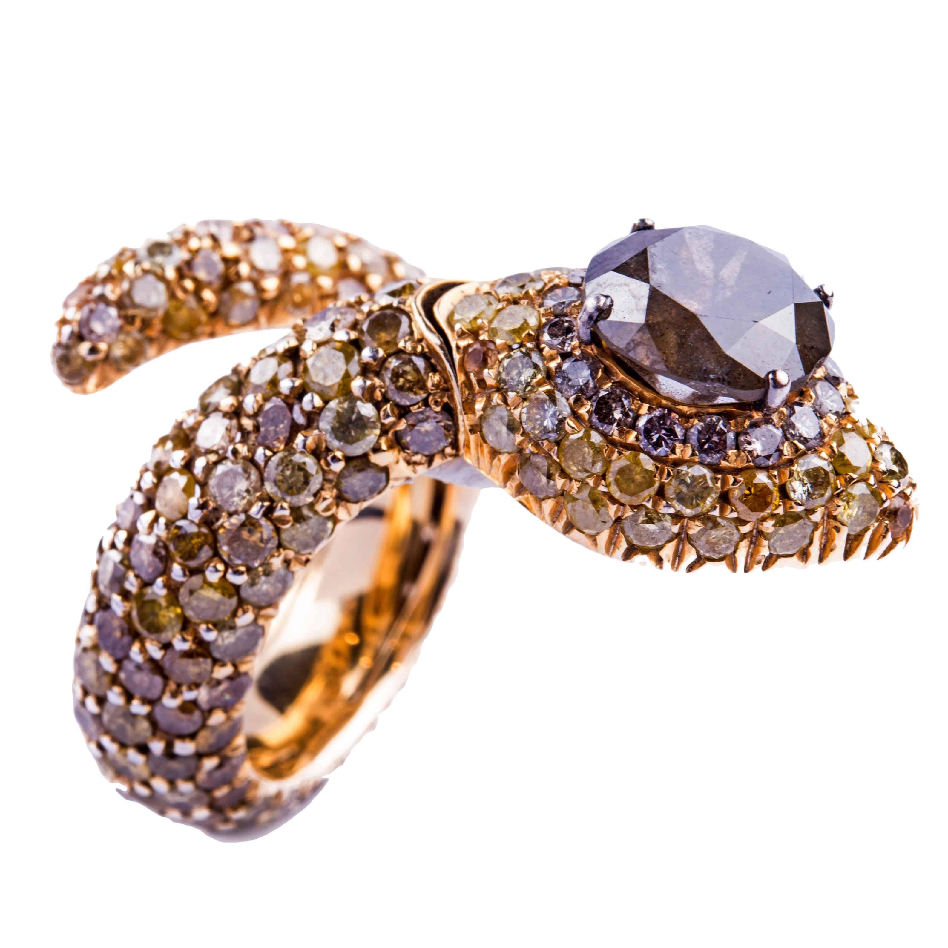 Diamond Gold Snake Ring For Sale at 1stDibs