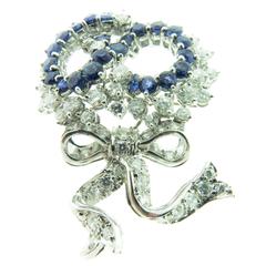 Sapphire Diamond Platinum Bow Brooch 8
