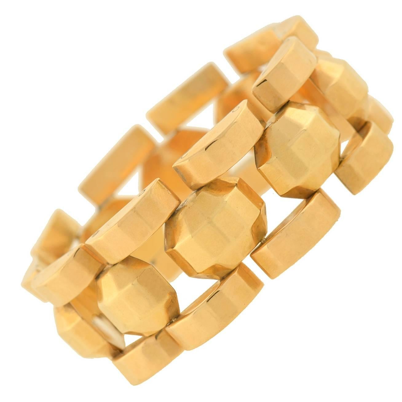 Retro French Faceted Gold Link Bracelet 