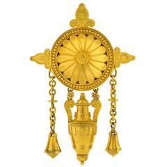 Victorian Dramatic Etruscan Gold Hanging Urn Pin Pendant