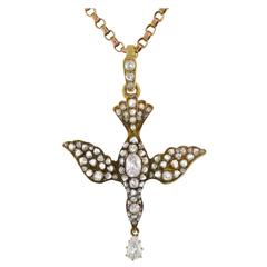 Antique Victorian Ruby Rose Cut Diamond Gold "Saint Esprit" Dove Necklace 