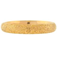 Riker Brothers Art Nouveau Etched Floral Gold Bracelet