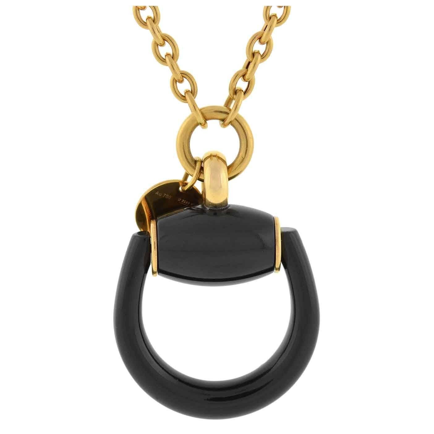 Gucci Contemporary Onyx Gold Horse Bit Necklace