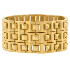 Contemporary Pyramidal Stud Link Wide Gold Bracelet