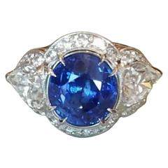 11.38 Carat GIA Cert Unheated Burma Oval Sapphire Diamond Platinum Ring 