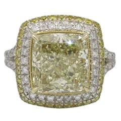 5.29 Carat GIA Cert Fancy Yellow Radiant Cut Diamond Gold Platinum Ring 5.29 Carat GIA Cert Fancy Yellow Radiant Cut Diamond Gold Platinum Ring
