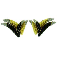 1980s David Webb Enamel Diamond Gold Earrings 3