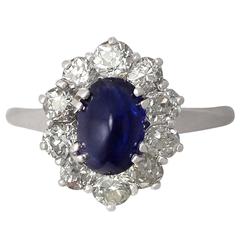 1940s 2.17 Carat Sapphire and Diamond White Gold Cocktail Ring 6