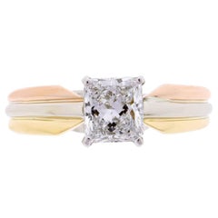 Retro Cartier Trinity Radiant Diamond Gold Platinum Engagement Ring  