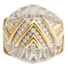 1970s Crystal Diamond Gold Ring 