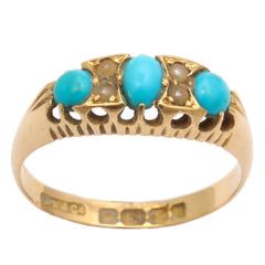 1903 Persian Turquoise Seed Pearl Gold Ring