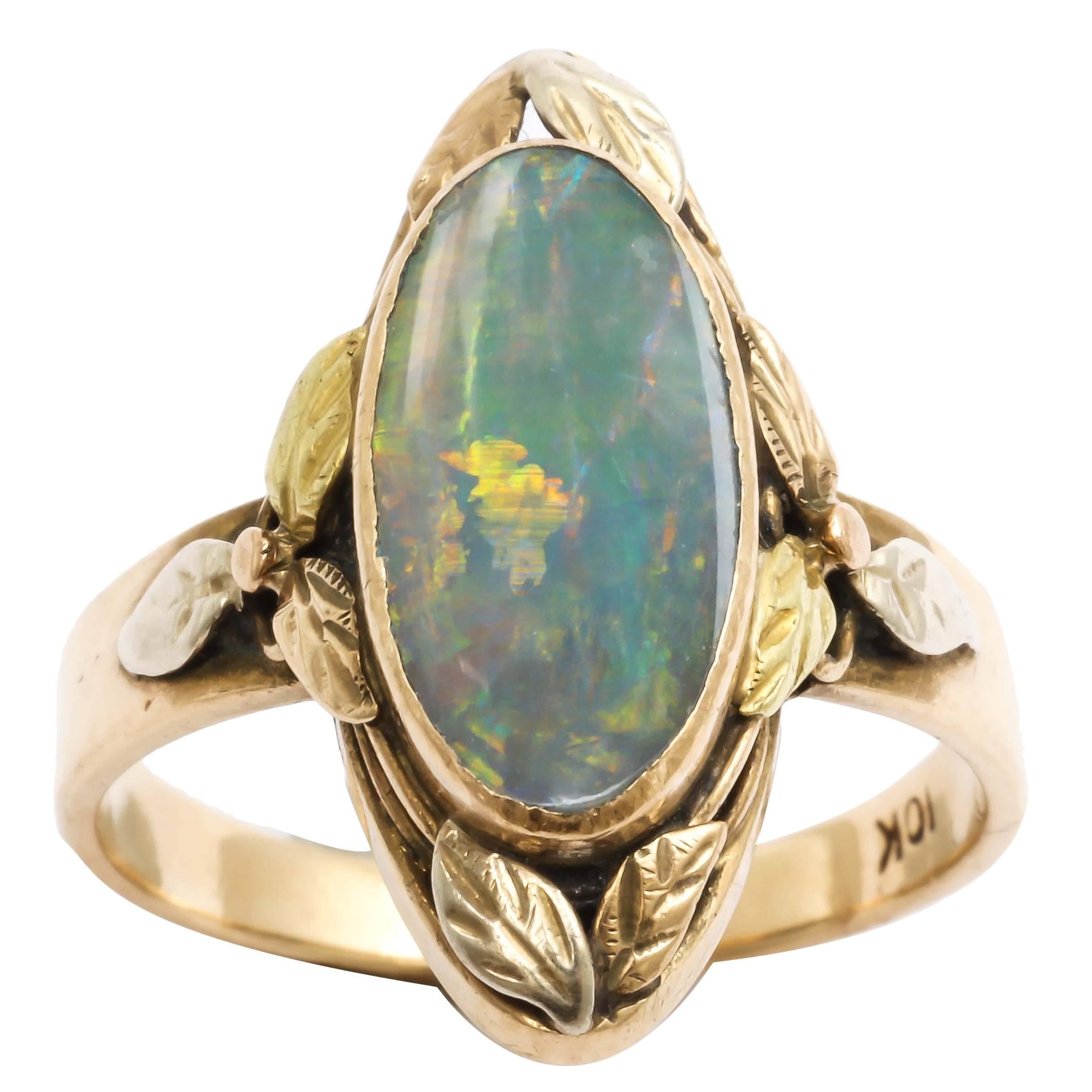Arts and Crafts Opal Three Color Gold Ring