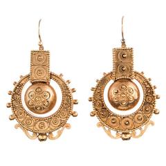 Victorian Heavily Granulated Etruscan Revival Gold Earrings