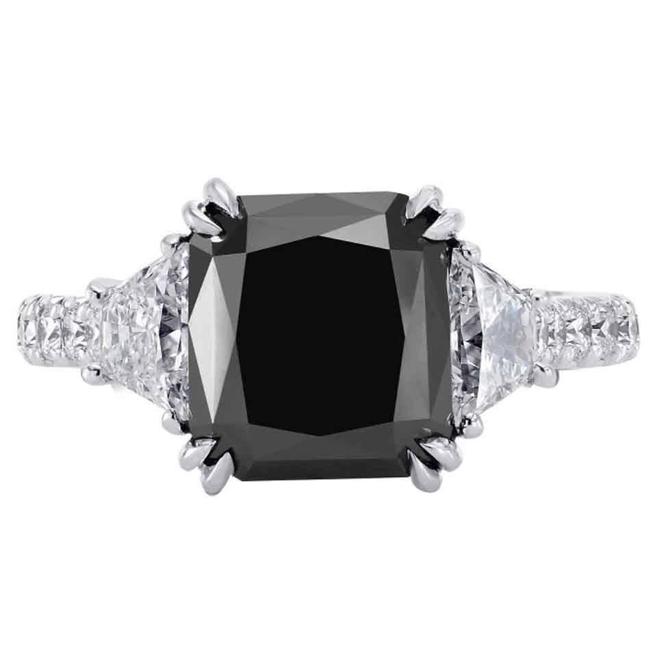 5.33 Carat Radiant Cut Fancy Black Diamond Engagment Ring For Sale