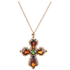Victorian Hessonite Tsavorite Garnet Gold Cross