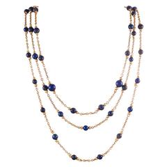 Lapis Gold Bead 60 Inch Necklace