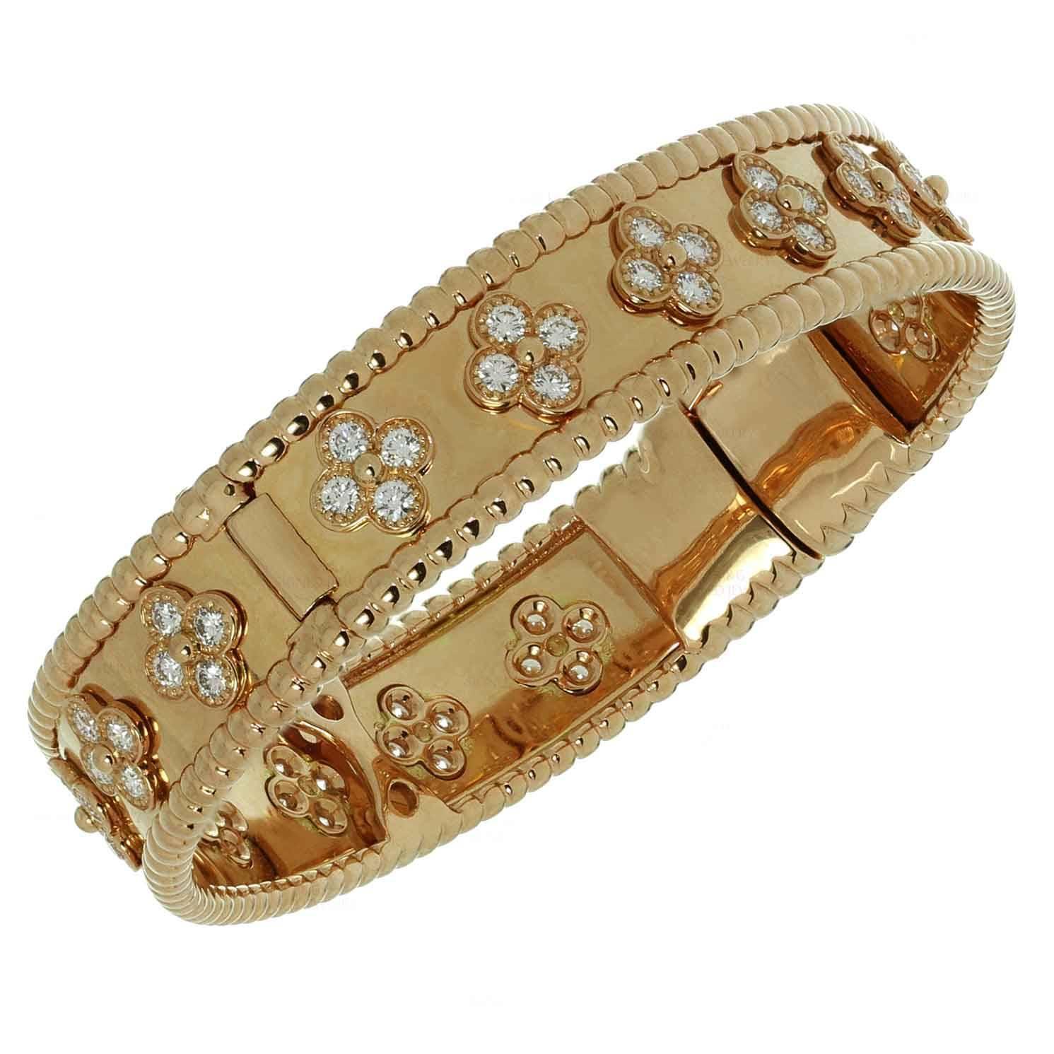 Van Cleef and Arpels Perlée Clover Diamond Gold Bracelet at 1stdibs