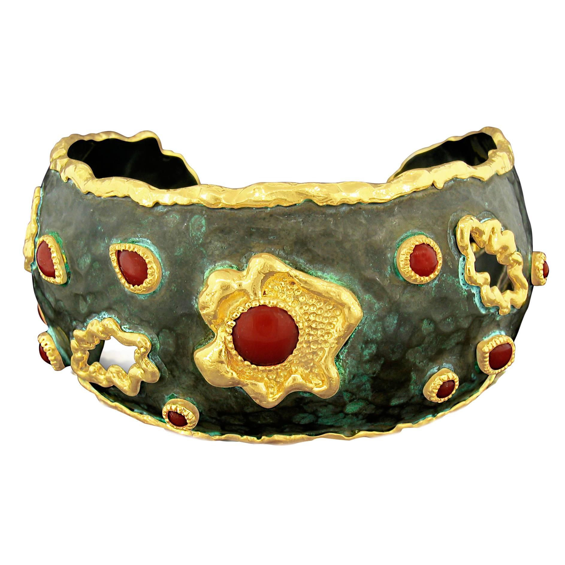 Victor Velyan Coral Cuff in Green Patina