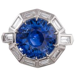 9.11 Carat Sapphire Baguette Diamond Platinum Ring 10