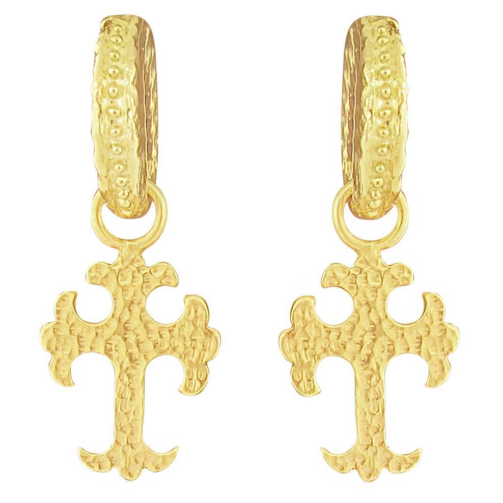 Victor Velyan Gold Hoop Earrings with Cross Charms