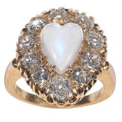 Antique Moonstone Diamond Gold Heart Ring 