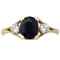 1950s 2.10 ct Sapphire and 0.24 ct Diamond, 18k Yellow Gold Dress Ring