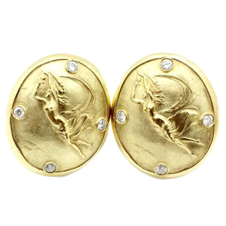 SeidenGang Diamond Gold Athena Gorgeous Goddess of Wisdom Earrings