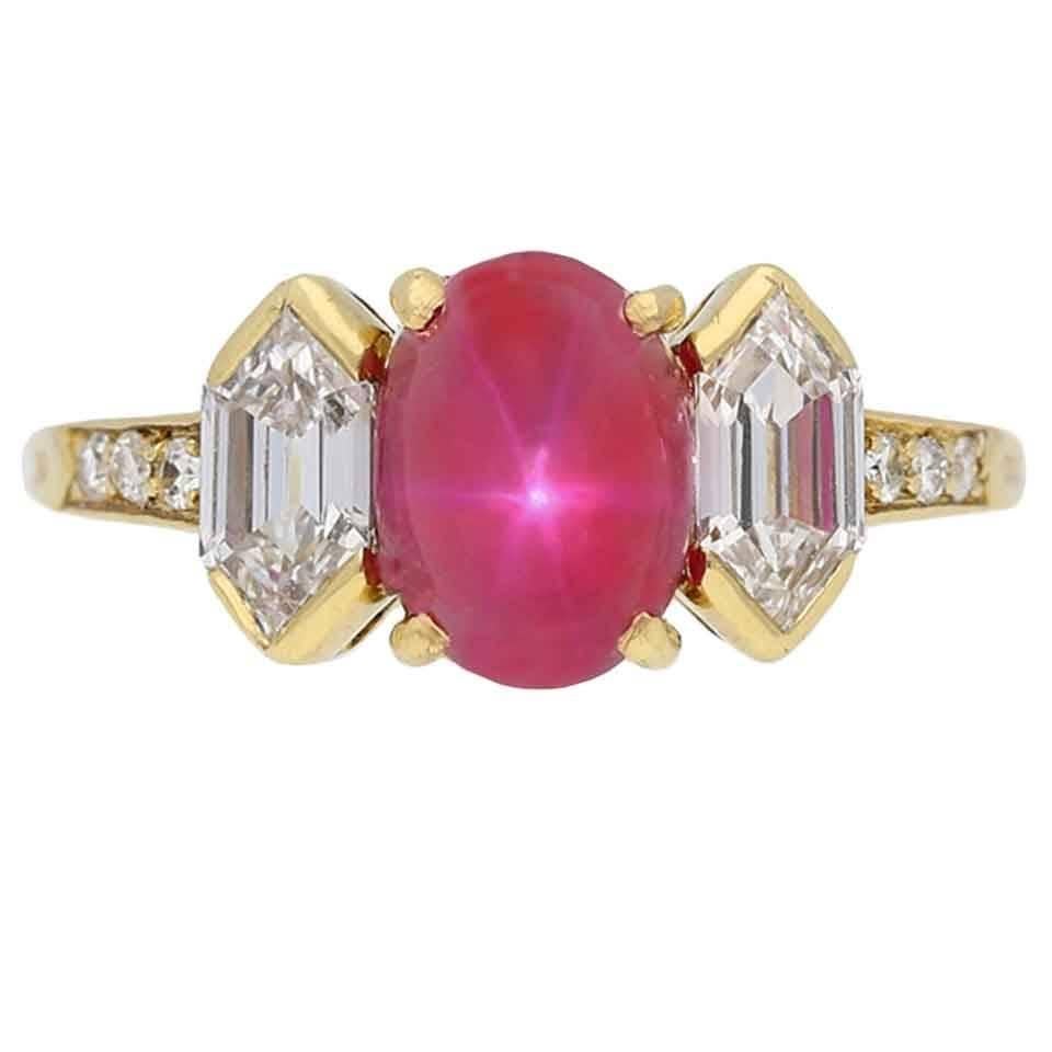 Tiffany & Co. Star Ruby Diamond Gold Ring  For Sale