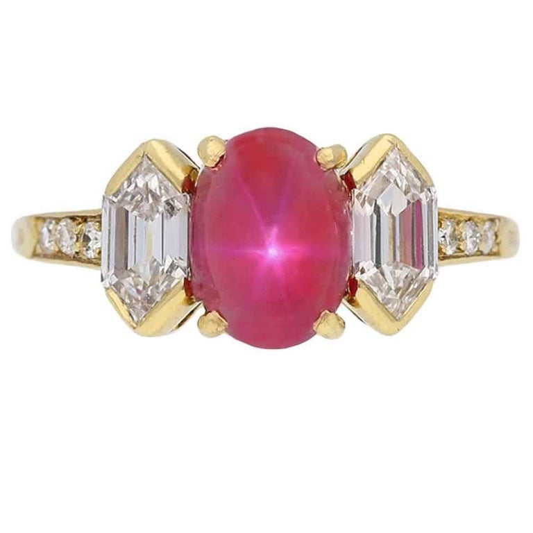 Tiffany and Co. Star Ruby Diamond Gold Ring For Sale at 1stDibs