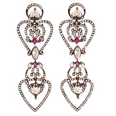 Sabine Getty Large Ruby Diamond Gold Relic Earrings