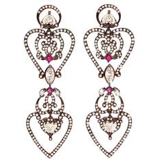 Sabine Getty Large Ruby Diamond Gold Relic Earrings 2