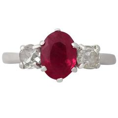 1920s 1.73 ct Ruby and 0.78 ct Diamond, Platinum Trilogy Ring