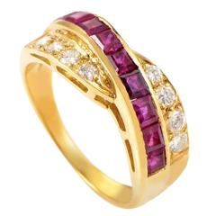 Vintage Graff Yellow Gold Diamond and Ruby Band Ring