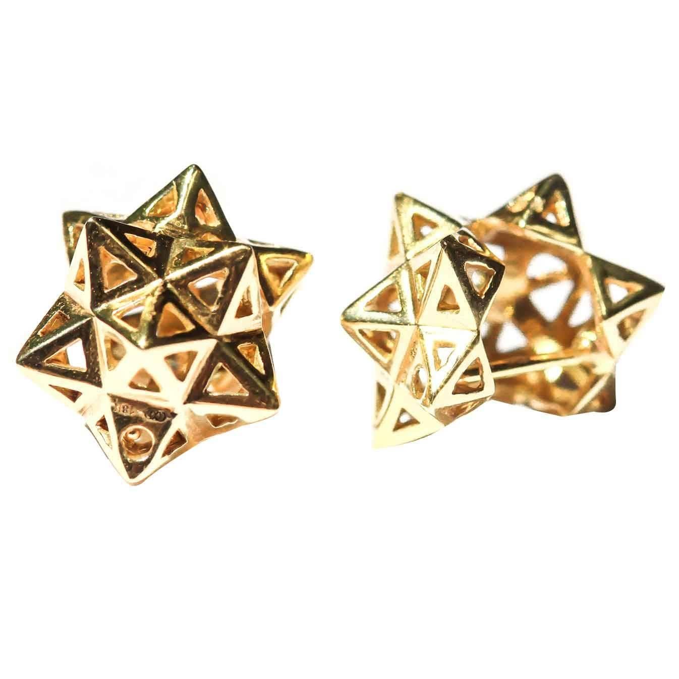 Framed Mini Tetra Gold Earrings For Sale