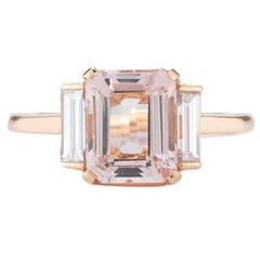Rose Gold 3 Carat Emerald Cut Morganite and Diamond Ring